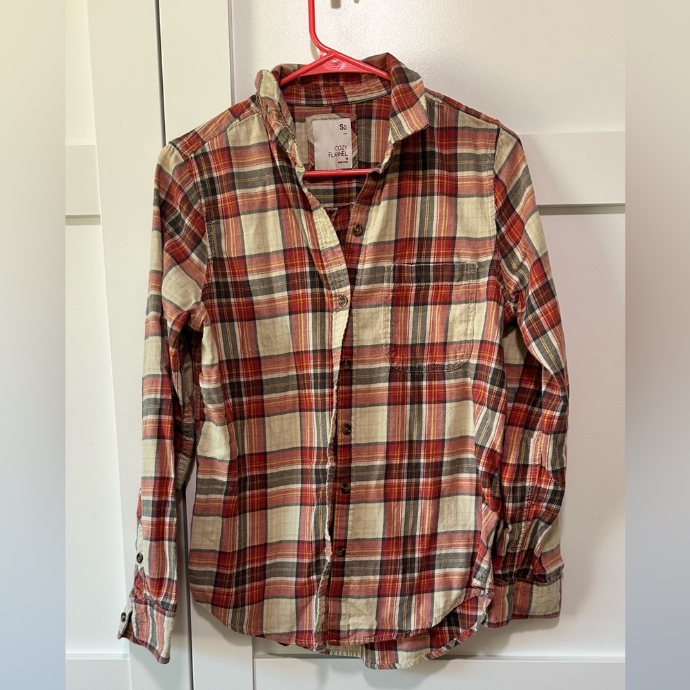 SO Cozy Women’s Flannel Plaid Shirt – pink/gray/beige – Size M